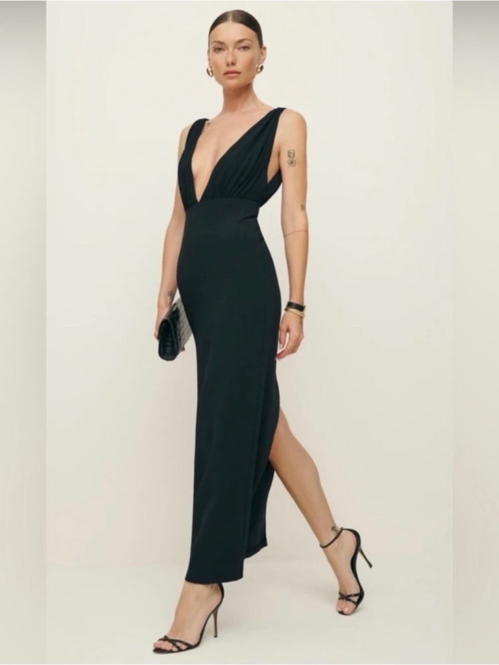 NEW WITH TAGS - Reformation Black Plunge-Neck Maxi Dress